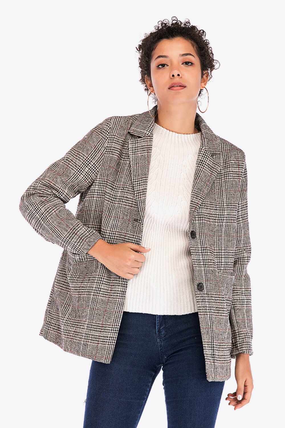 Plaid Two-Button Blazer