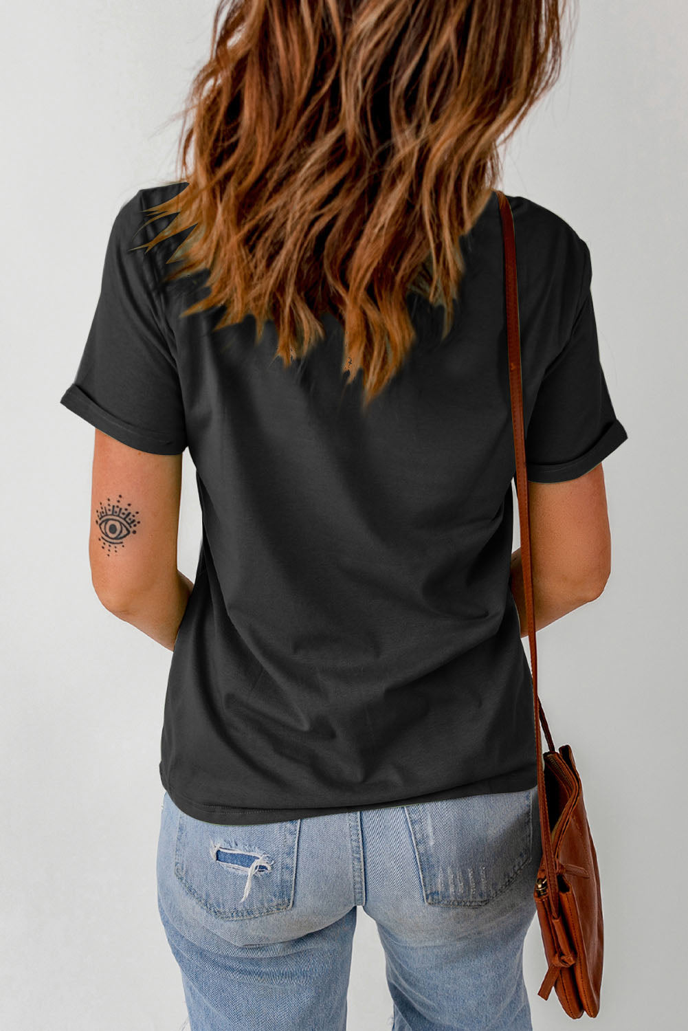 AMERICAN Embroidered Round Neck Cuffed Tee Shirt