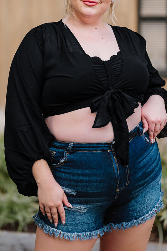 Plus Size Tie Front Crop Top