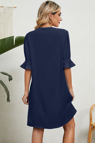 Notched Flounce Sleeve Mini Dress