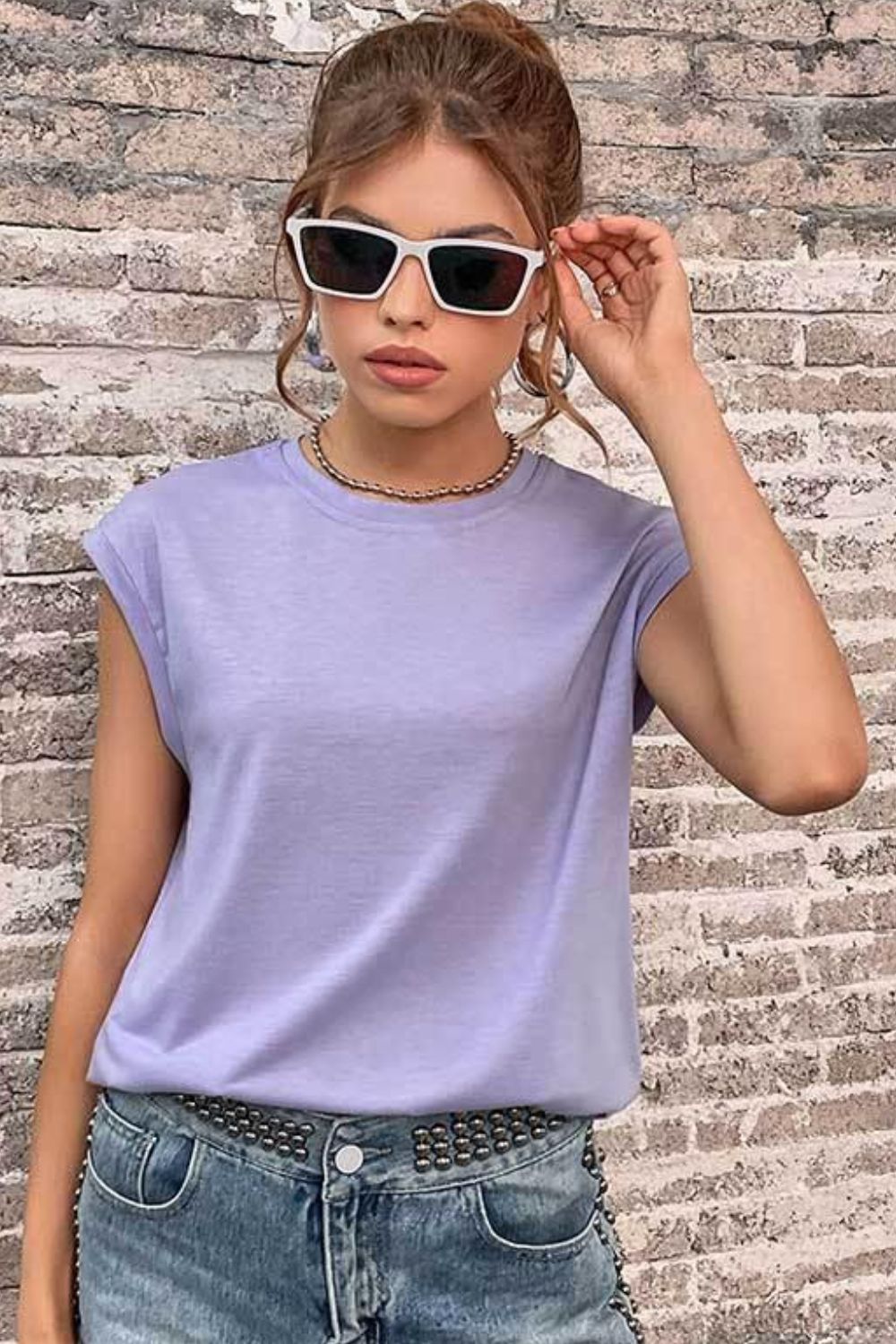 Round Neck Cap Sleeve Top