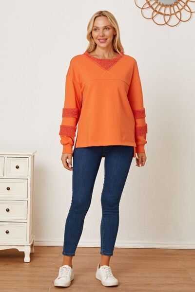 Slit Round Neck Dropped Shoulder Sweatshirt