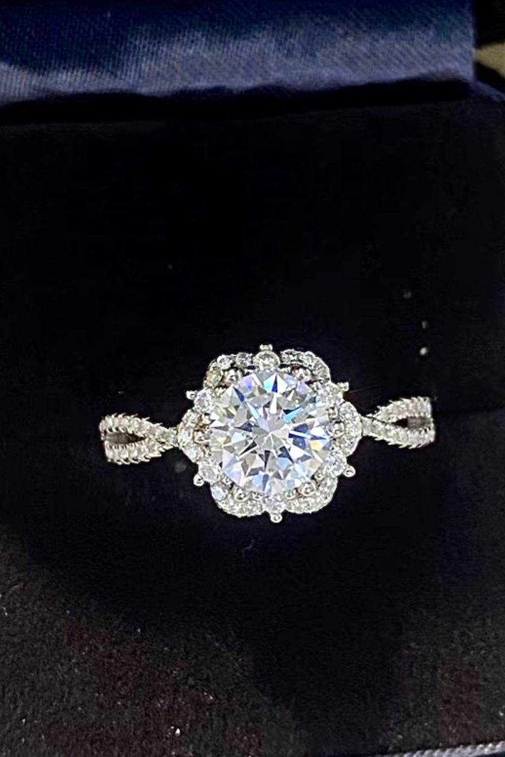 18k Platinum-Plated Six Prong Moissanite Ring