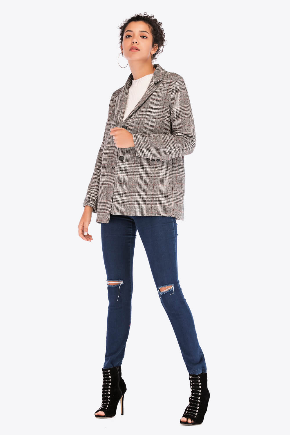 Plaid Two-Button Blazer