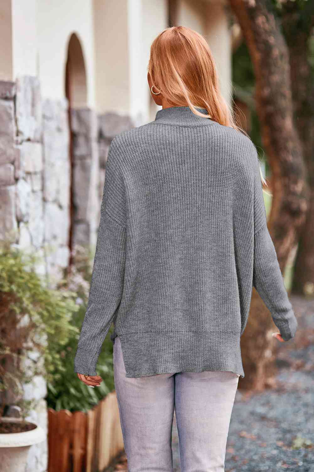 Mock Neck Rib-Knit Sweater