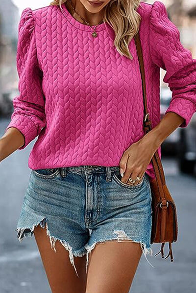 Texture Round Neck Long Sleeve Sweatshirt