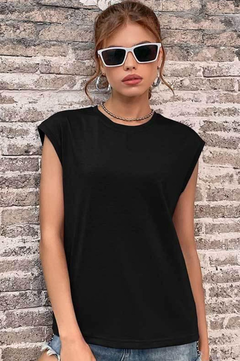 Round Neck Cap Sleeve Top