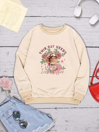 Letter Graphic Round Neck Sweatshirt