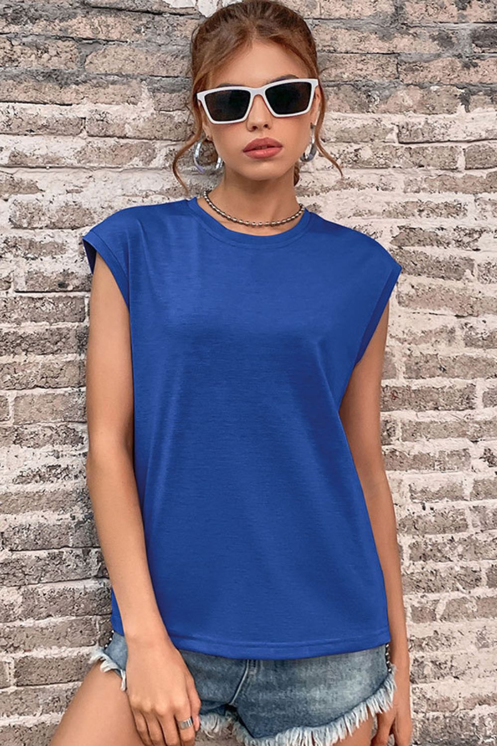 Round Neck Cap Sleeve Top
