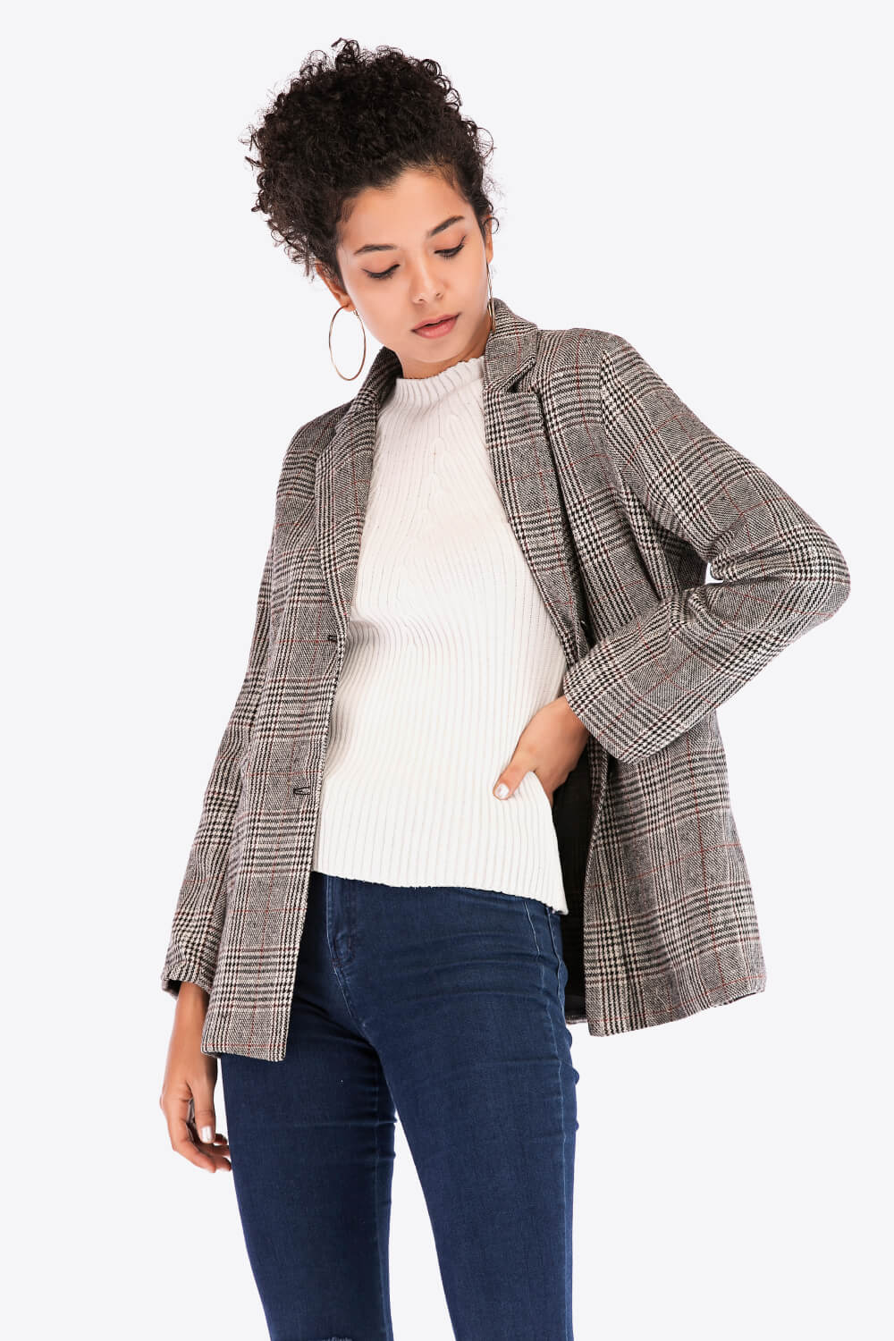 Plaid Two-Button Blazer