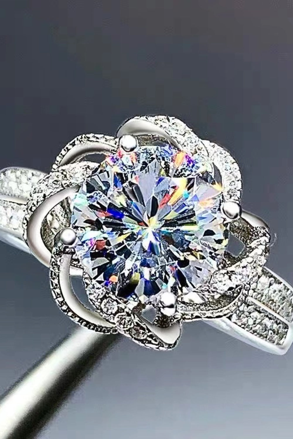 Moissanite Floral 18K Platinum-Plated Ring