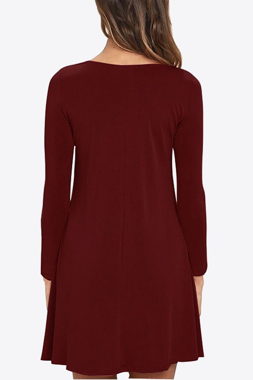 Full Size Long-Sleeve Round Neck Dress with Pockets