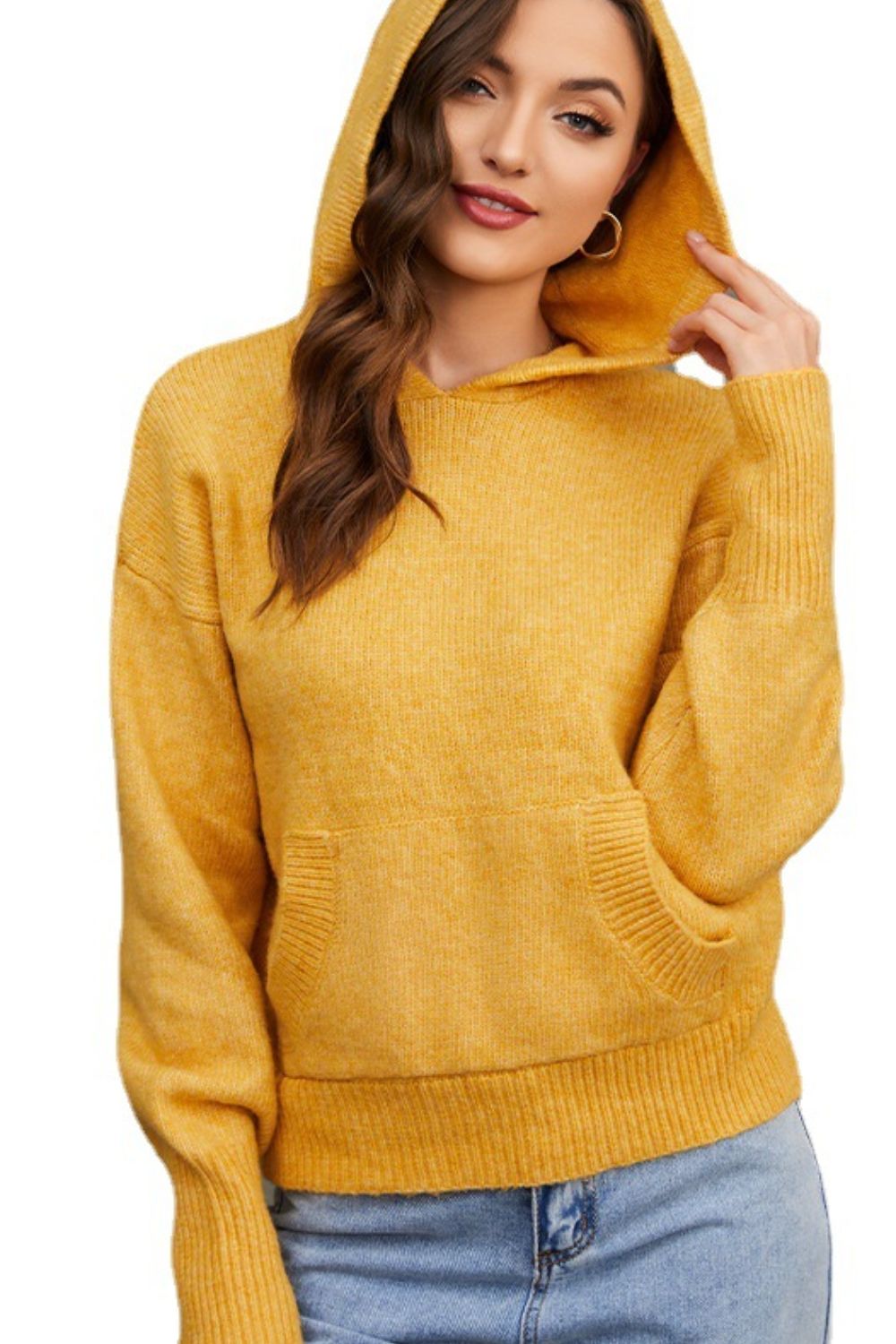 Drop Shoulder Hooded Sweater with Kangaroo Pocket