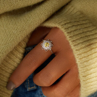 Flower Shape Zircon Platinum-Plated 925 Sterling Silver Ring