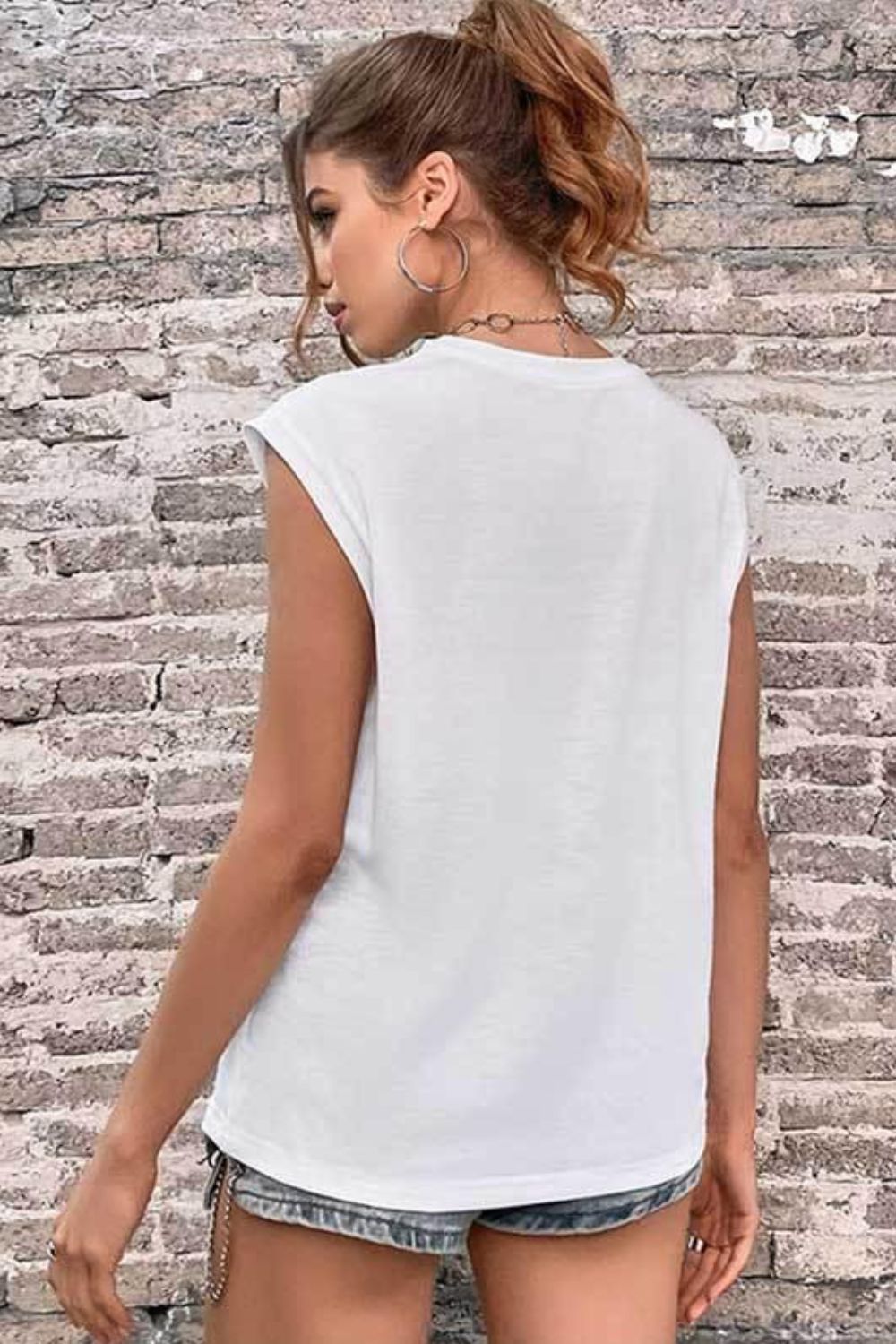 Round Neck Cap Sleeve Top