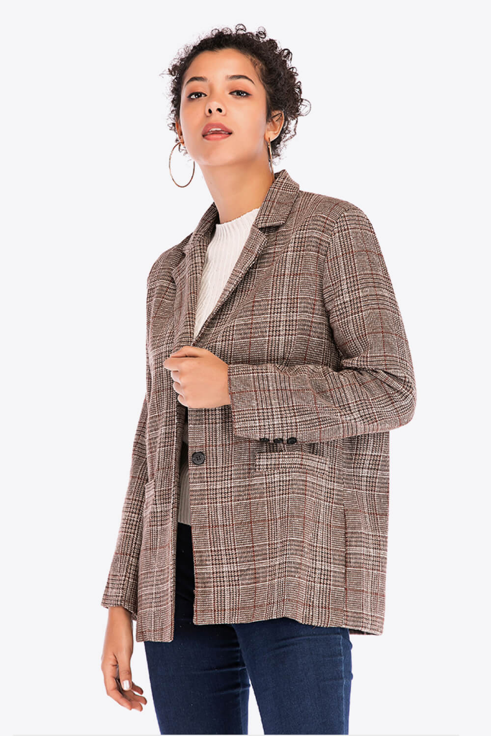 Plaid Two-Button Blazer