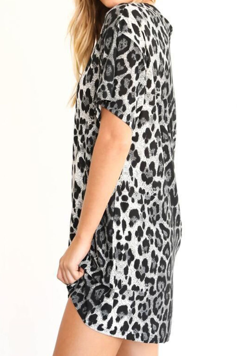 Leopard Dropped Shoulder Mini Tee Dress