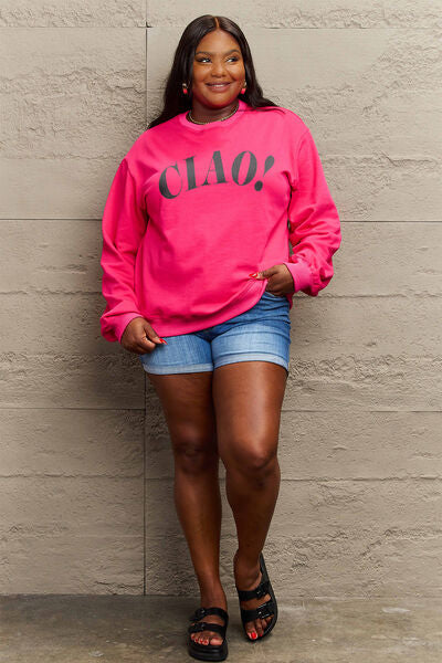 Simply Love Full Size CIAO！Round Neck Sweatshirt