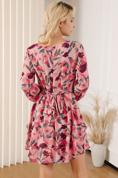 Printed Surplice Balloon Sleeve Mini Dress